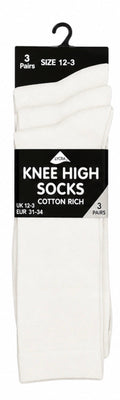 3 Pack White Knee High Socks
