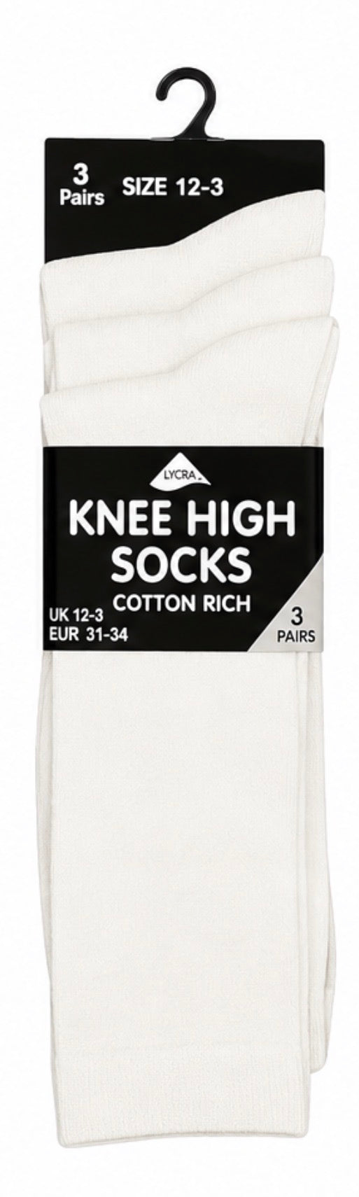 3 Pack White Knee High Socks