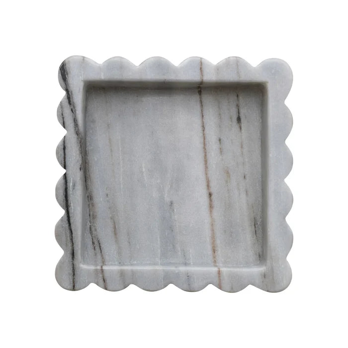 8" Marble Scalloped Square Tray