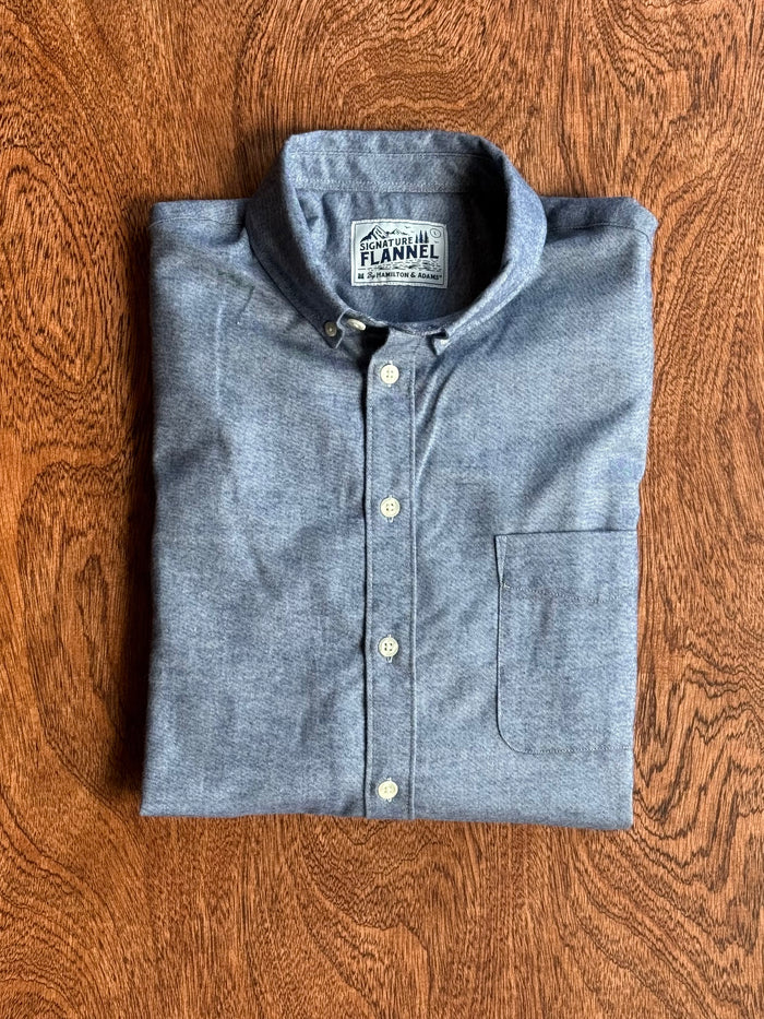 The Saint James Flannel Shirt - Navy Herringbone