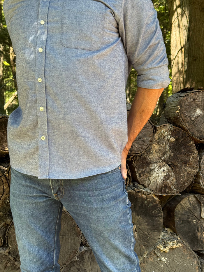 The Saint James Flannel Shirt - Navy Herringbone
