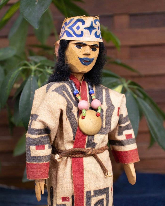 Ainu Doll Set, Man and Woman in Cloth Robes, 9" tall