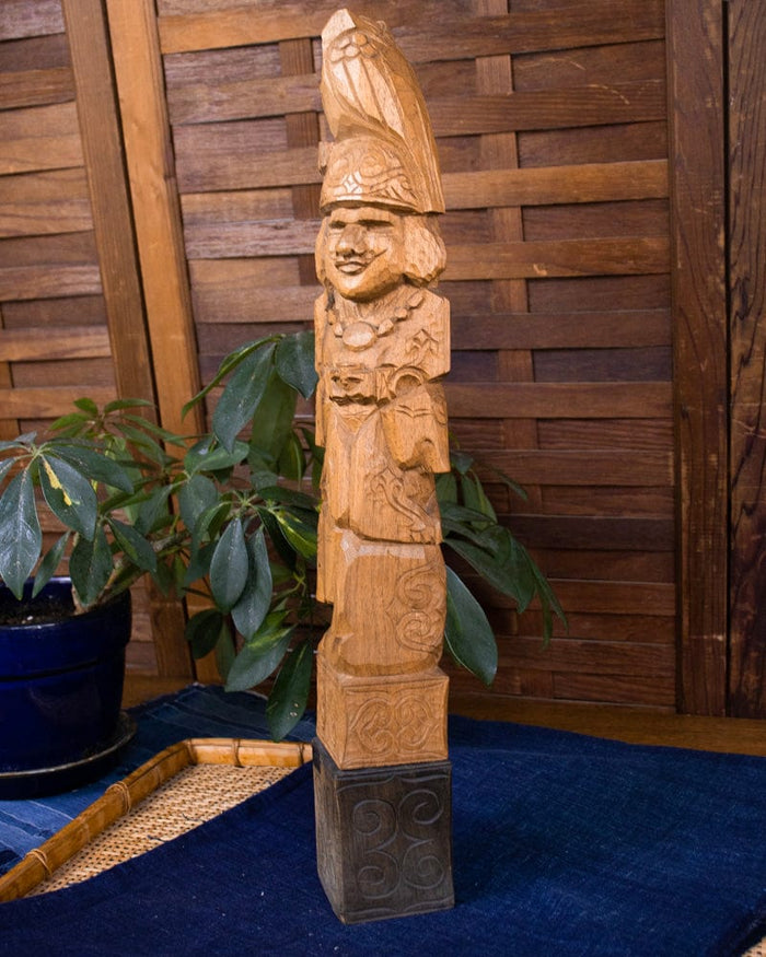 Ainu Doll, Wood Carving with Man, Woman, Bear, and Owl, 18" tall