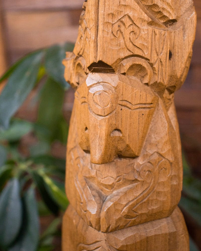 Ainu Doll, Wood Carving with Man, Woman, Bear, and Owl, 18" tall