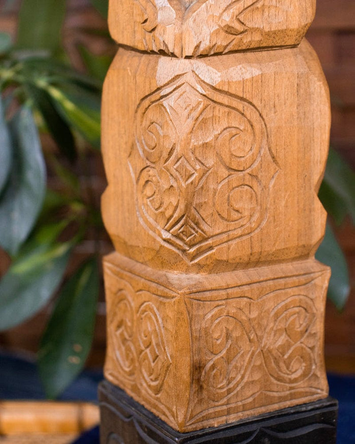 Ainu Doll, Wood Carving with Man, Woman, Bear, and Owl, 18" tall