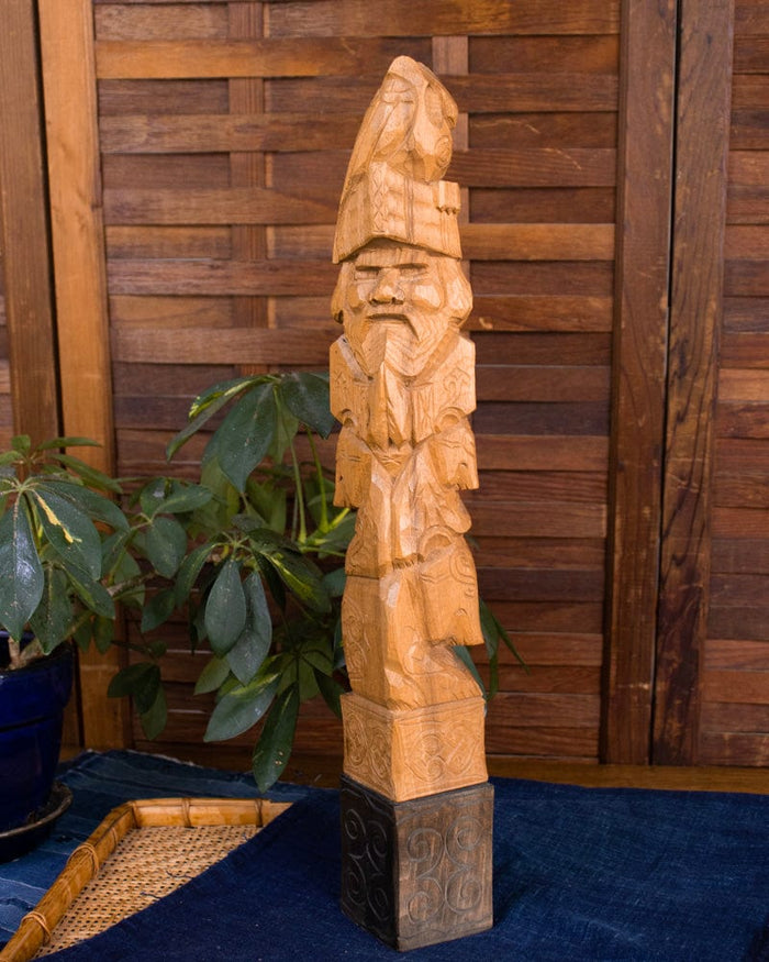 Ainu Doll, Wood Carving with Man, Woman, Bear, and Owl, 18" tall