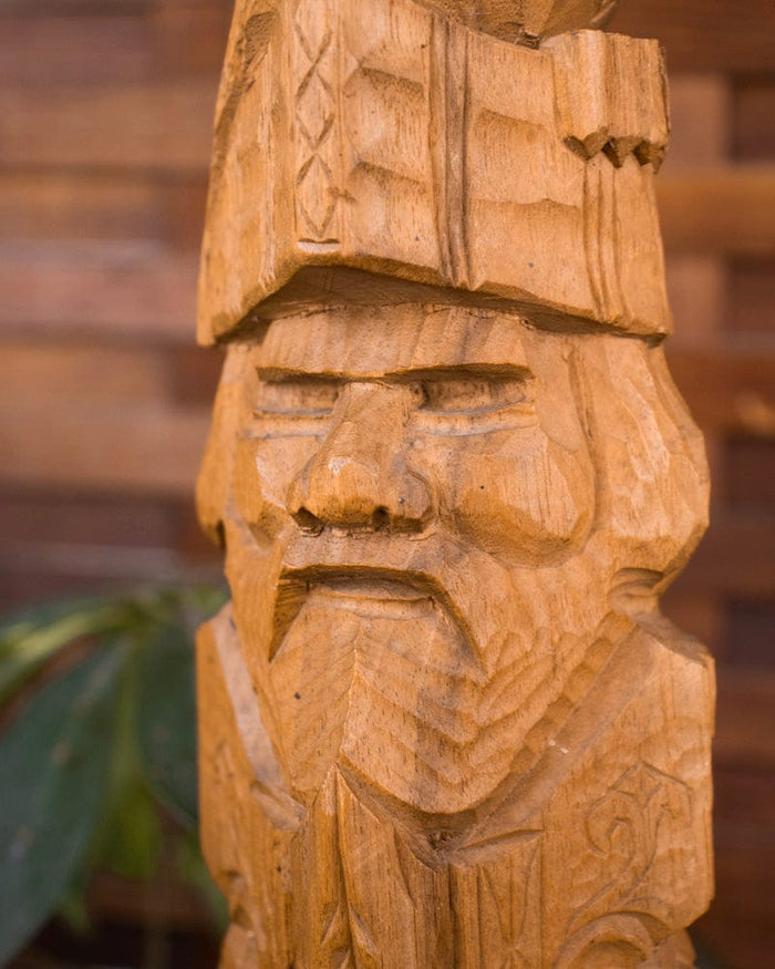 Ainu Doll, Wood Carving with Man, Woman, Bear, and Owl, 18" tall