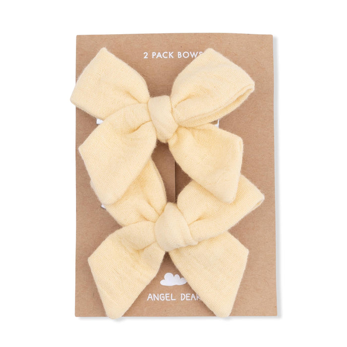 Angel Dear - Organic Muslin Bow Clips (2-Pack) - Pale Yellow-Hair Accessories-One Size-Posh Baby