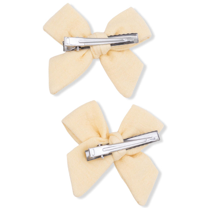 Angel Dear - Organic Muslin Bow Clips (2-Pack) - Pale Yellow-Hair Accessories-One Size-Posh Baby