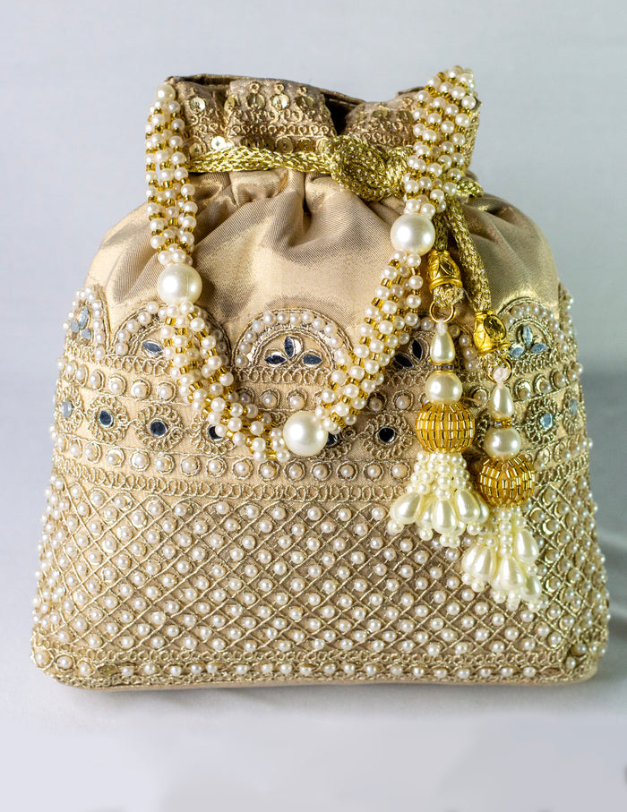 Antique Golden Hand Embellished Potli