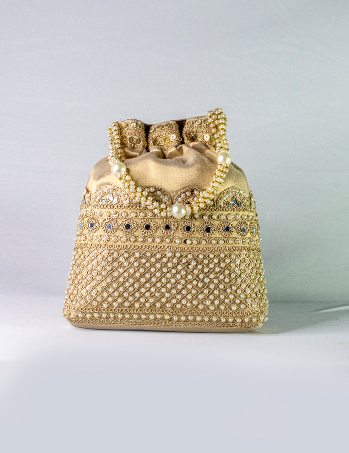 Antique Golden Hand Embellished Potli