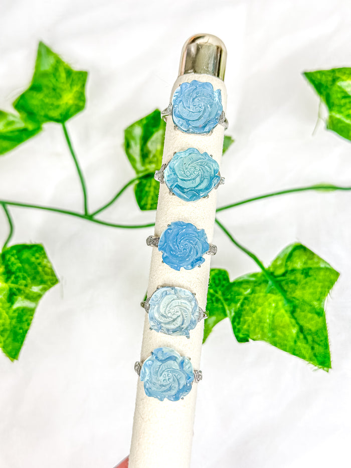 Aquamarine Rose Ring (adjustable)