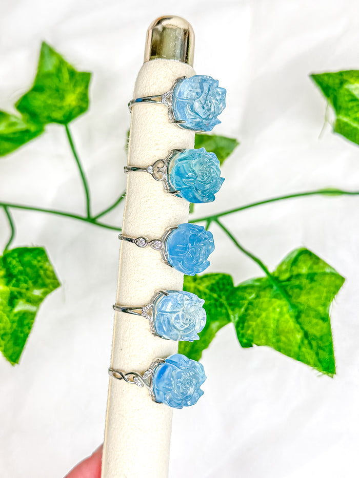 Aquamarine Rose Ring (adjustable)