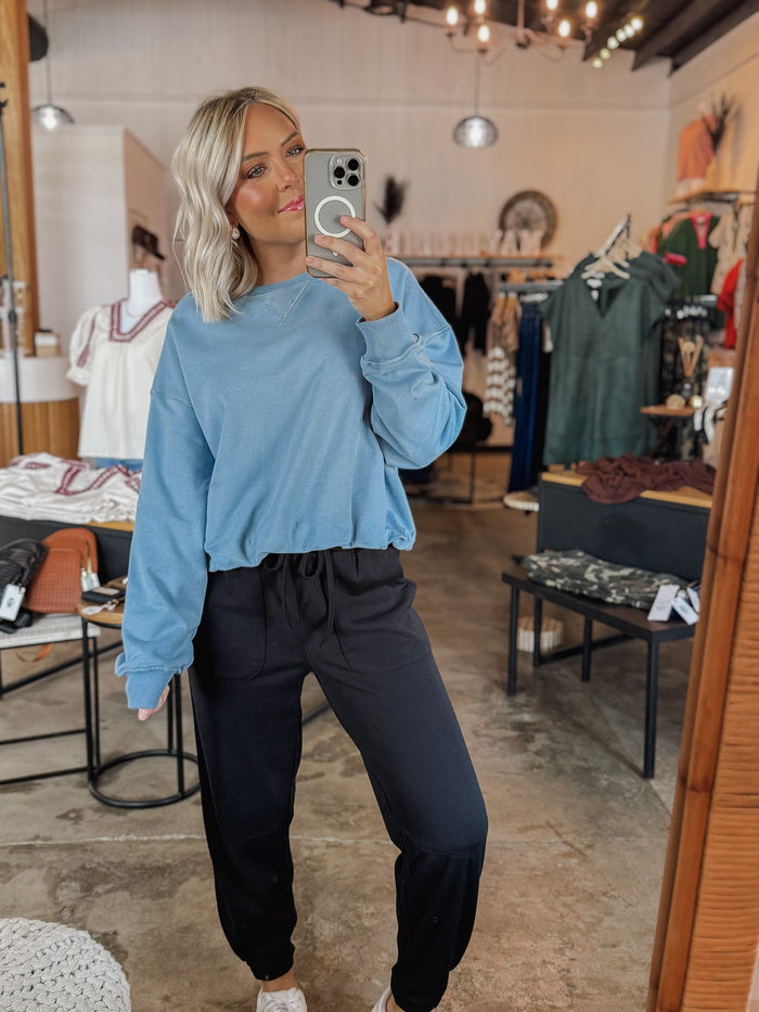 Baby Blue Bubble Hem Sweatshirt