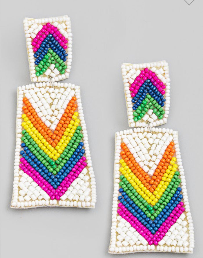 Beaded Square Rainbow Earrings
