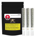Front-facing shot of a black pouch alongside three glass-tipped joints, labeled "Black Truffle Glass Tip PR 3 x 1 g" and showing the 3rd Coast Genetics logo.