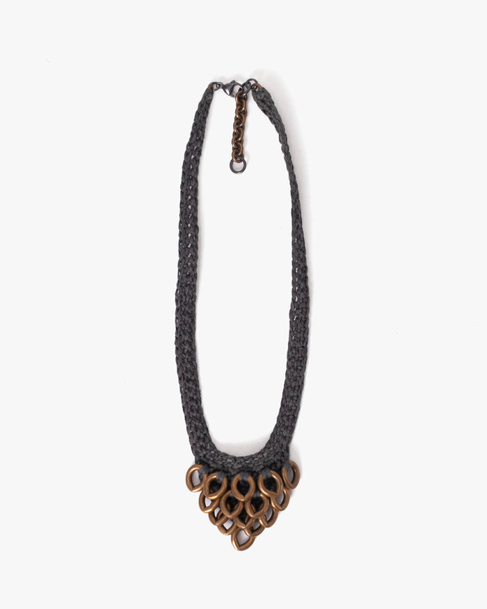 Boet Necklace, Crocheted Artichoke, Charcoal