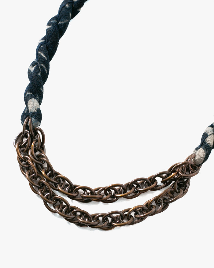 Boet x Kiriko Collar Necklace, Boro, Indigo Katazome Kiku