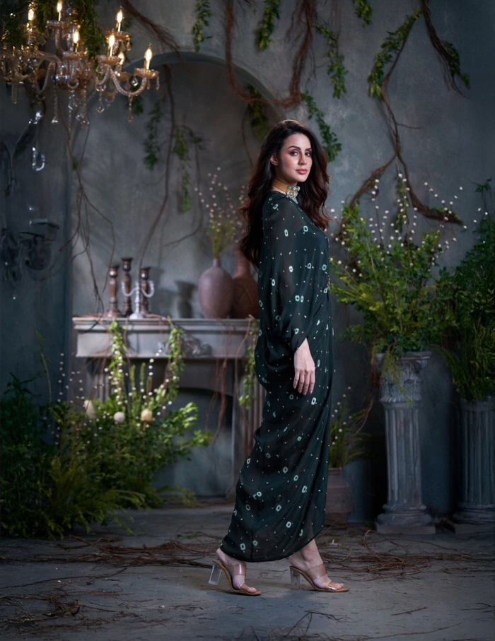 Bottle Green Chinon Midi Dress