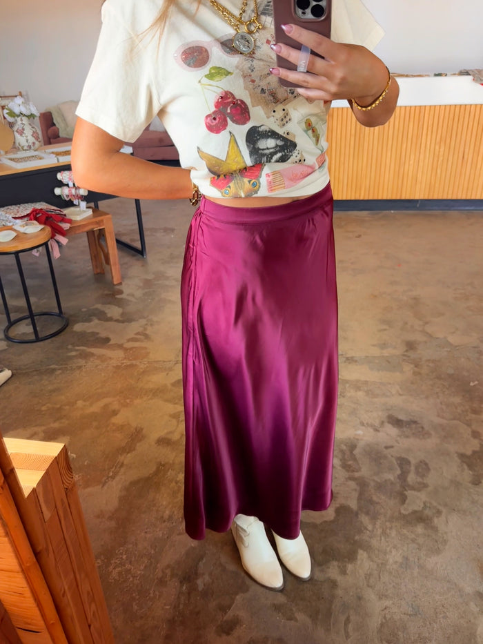 Burgundy Satin Skirt
