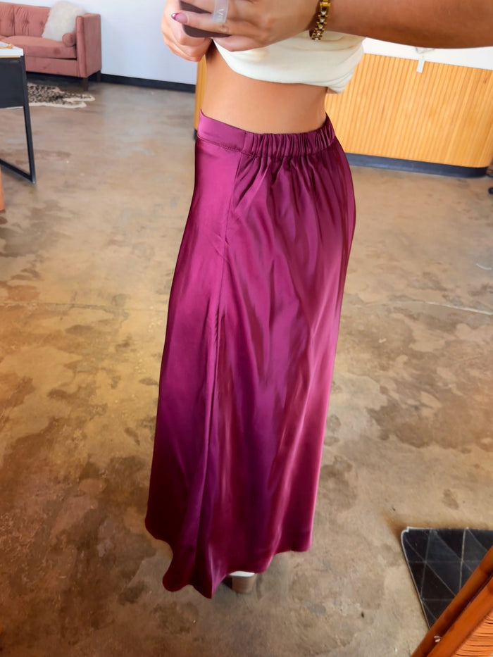 Burgundy Satin Skirt