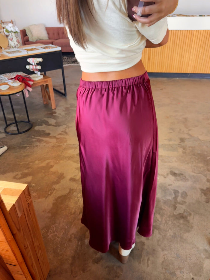 Burgundy Satin Skirt