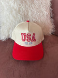 C.C Gingham Check USA EST 1776 Letter Two Tone Trucker Hat - Red