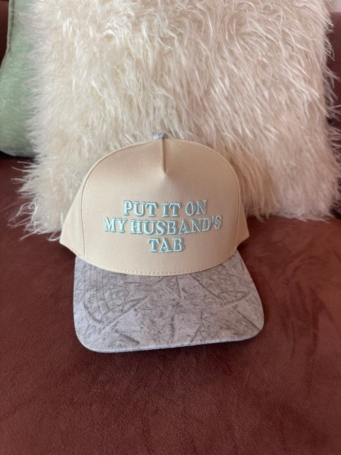 C.C PUT IT ON MY HUSBAND'S TAB Letter Trucker Hat - White Camo