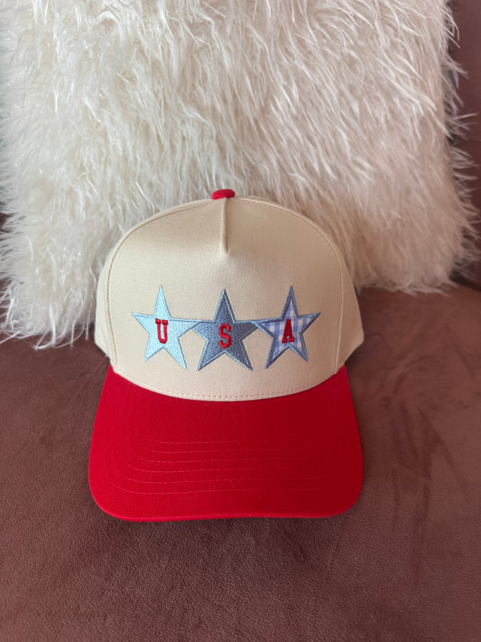 C.C STAR USA Letter with Stars on Two Tone Trucker Hat