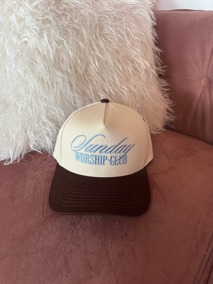 C.C SUNDAY WORSHIP CLUB Letter on Two Tone Trucker Hat