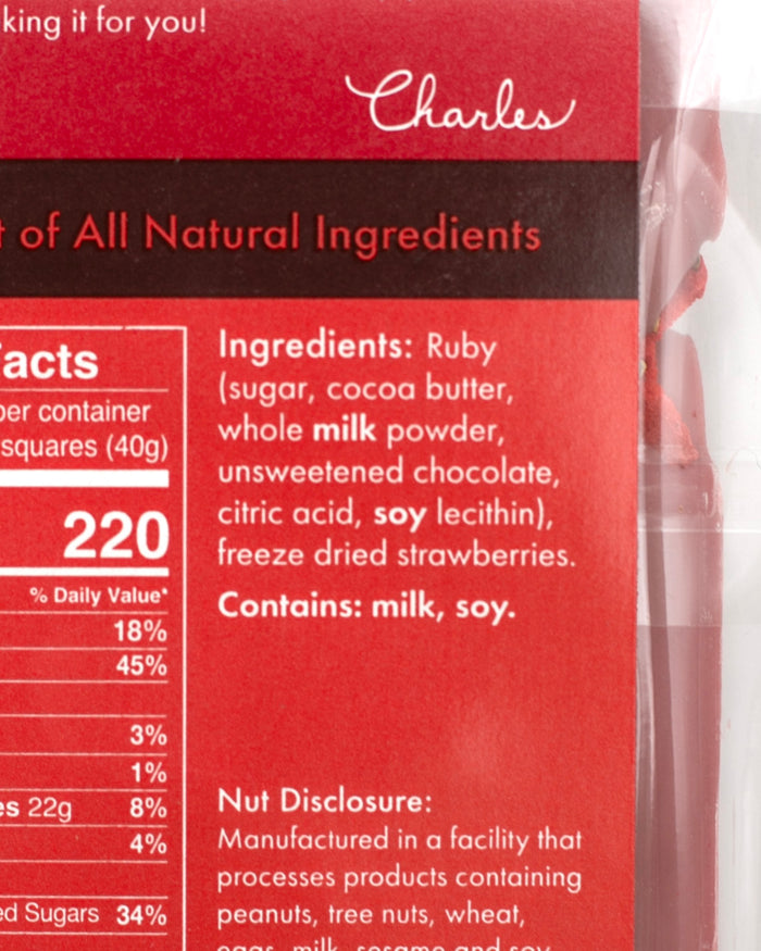 Charles Chocolates, Ruby Cacao Strawberry Bar, 3.5 oz