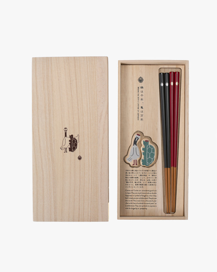 Chopsticks and Rest Set, Bisque, Tsuru Kame