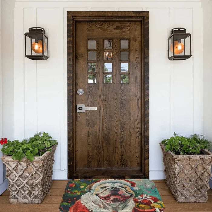 Christmas Bulldog Door mat
