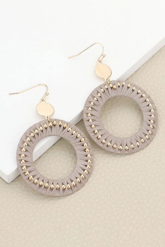 Circle Raffia Dangle Earrings - Taupe