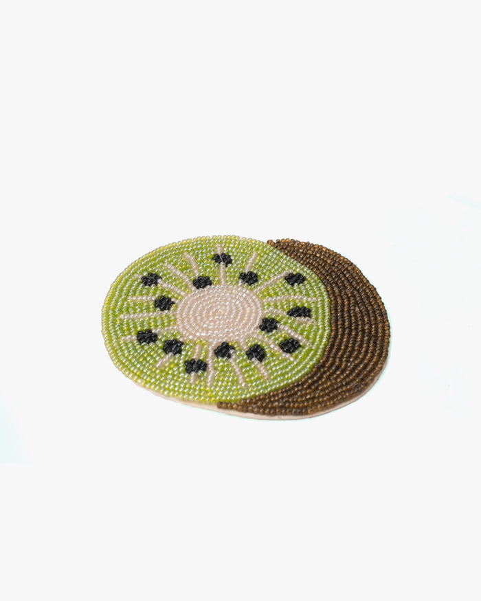 Coaster, Bisque, Beaded Kiwi