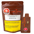Front-facing shot of a brown Cocolato Live Resin Disposable Vape and its matching pouch, both shown upright on a white background.