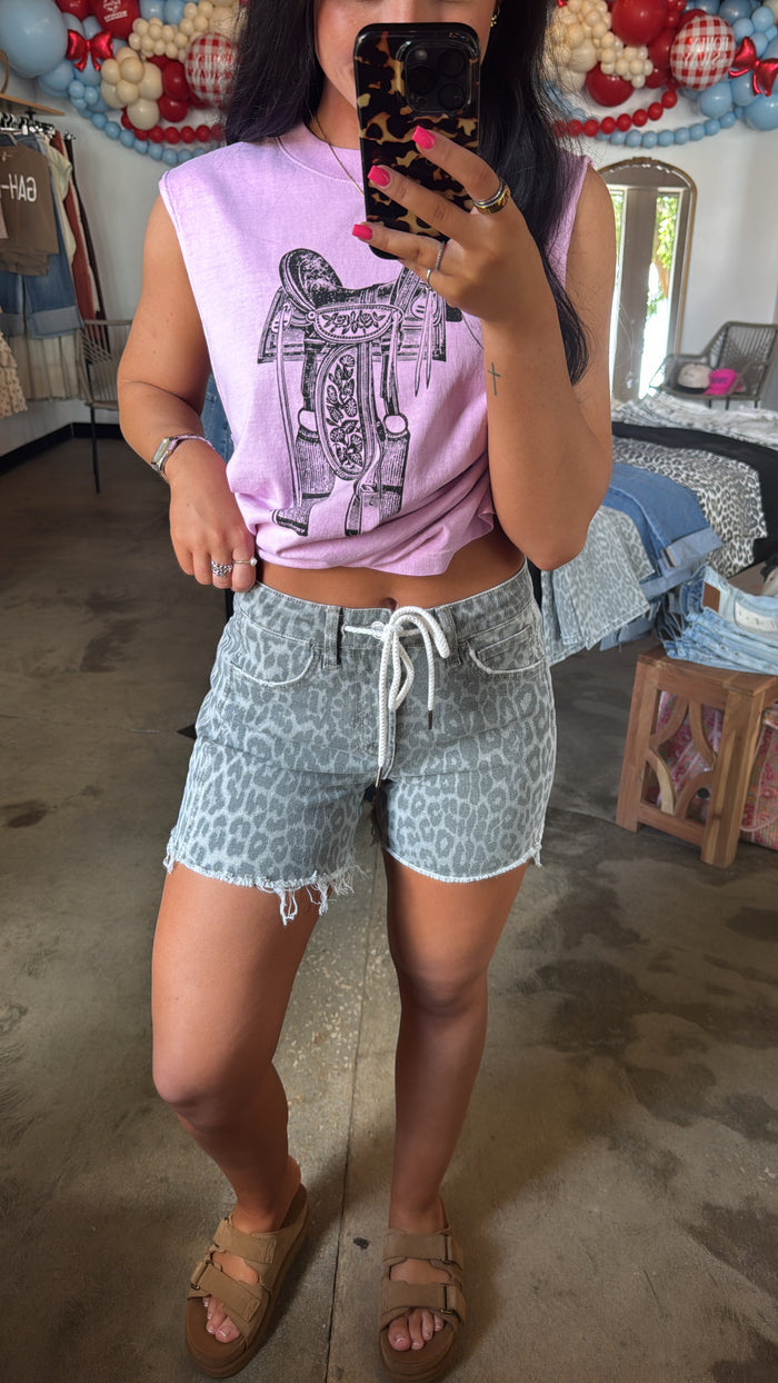 Cool Girl Leopard Denim Shorts