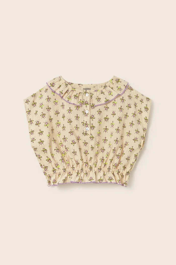 Cozmo- Dara Cotton Blouse in Lavender Indian Flower