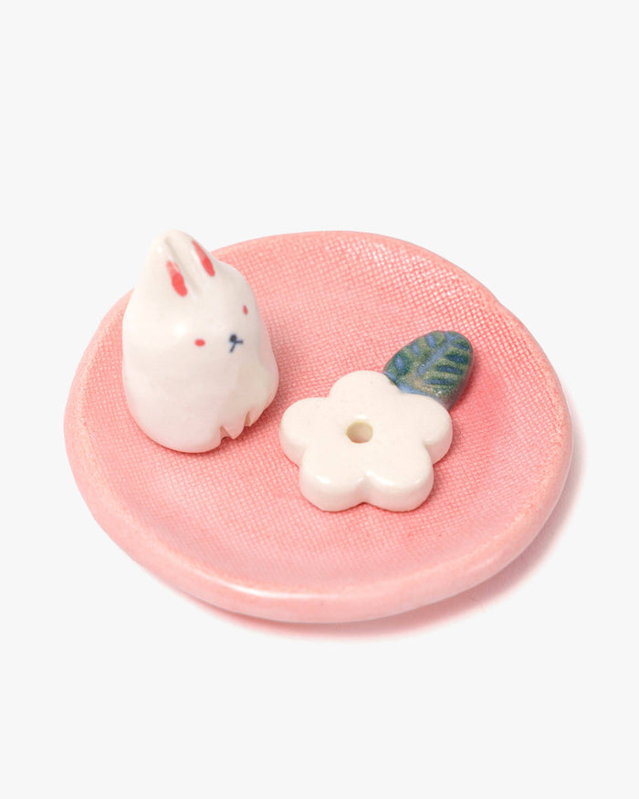 Craftman House, Handcrafted Bunny and Flower Incense Holder