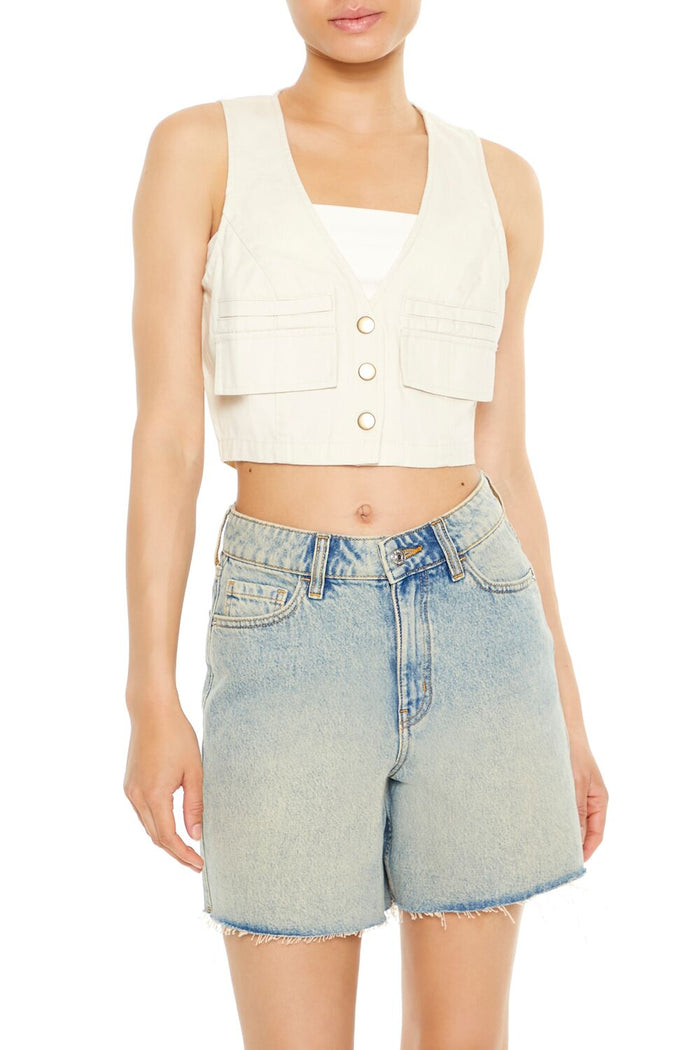 Cropped Twill Cargo Vest