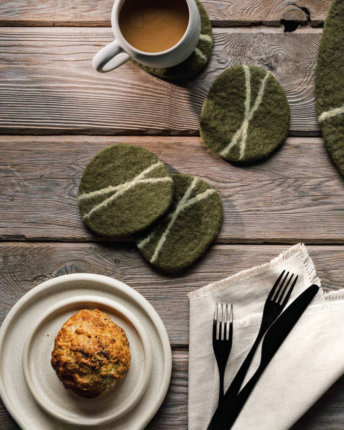 Danica Heirloom, Striato Felt Wool Coasters, Olive Branch, Set of 4