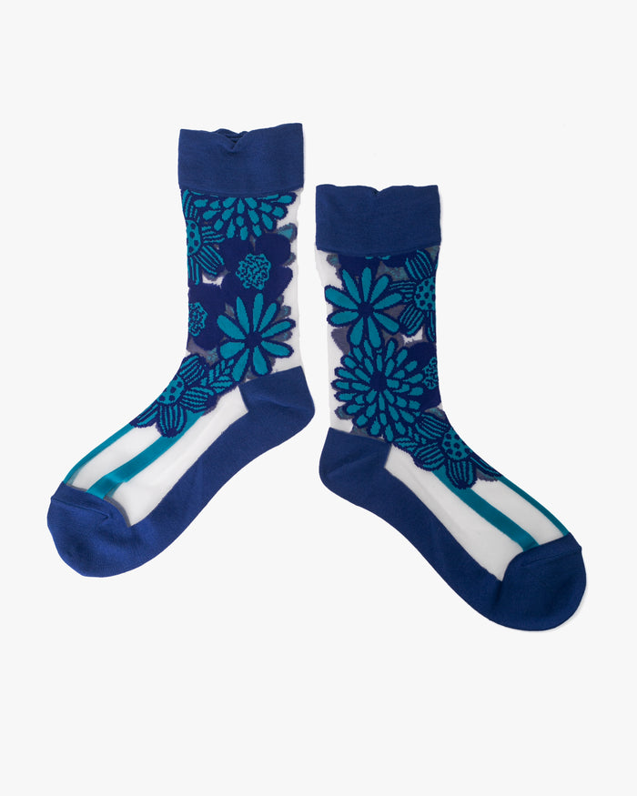 Debby Co. Crew Socks, Andeotte Collection, Blue Flower