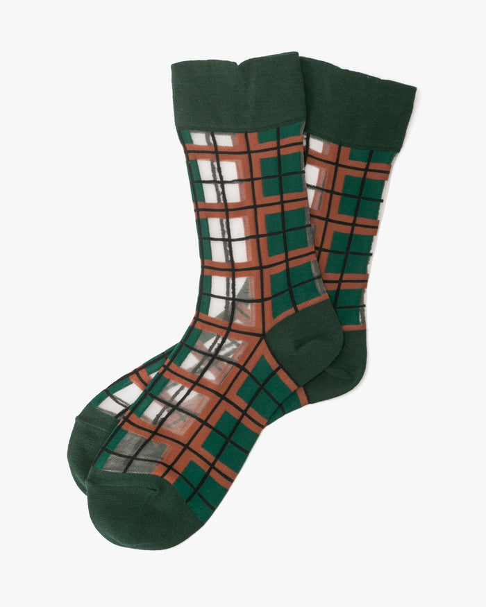 Debby Co. Crew Socks, Andeotte Collection, Green Check