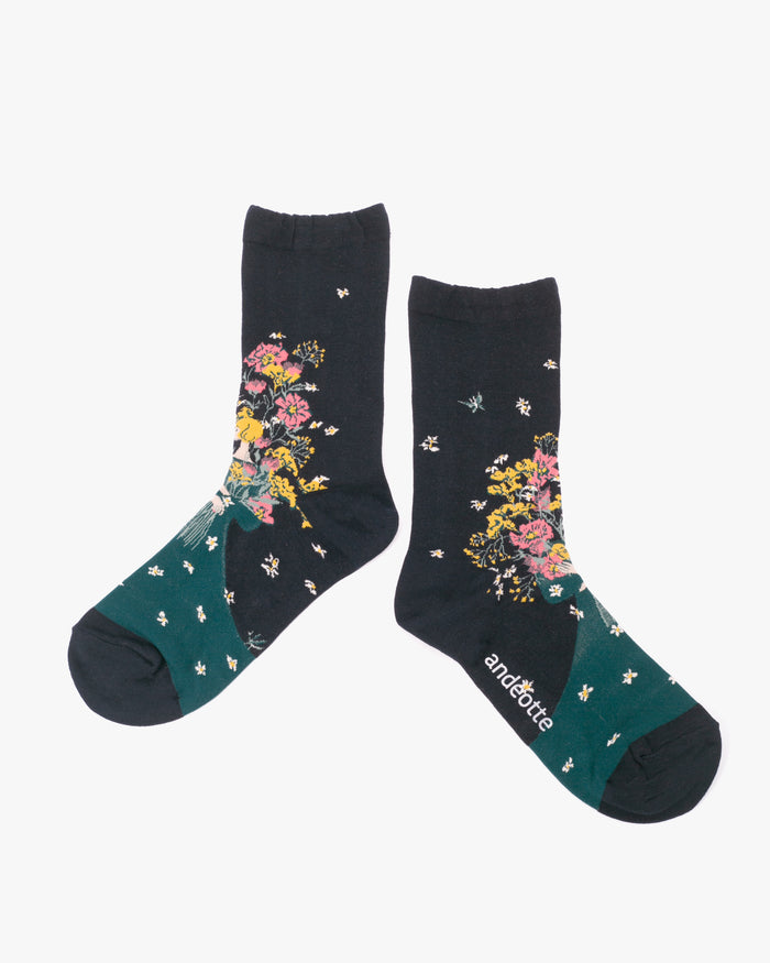 Debby Co. Crew Socks, Andeotte Collection, Navy Floral