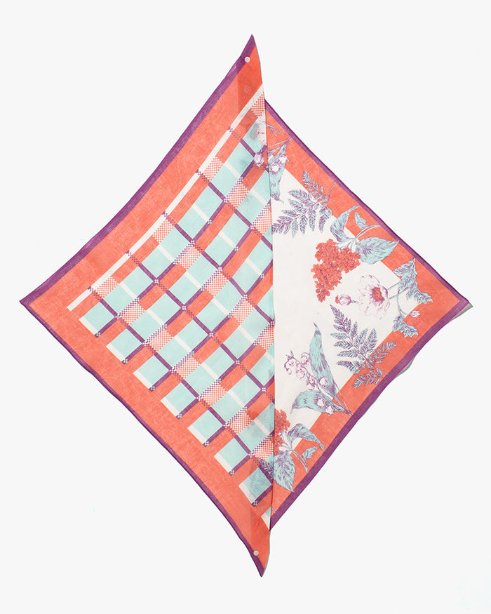 Debby Co., Scarf, Maison Blanche Collection, Coral Botanical Check