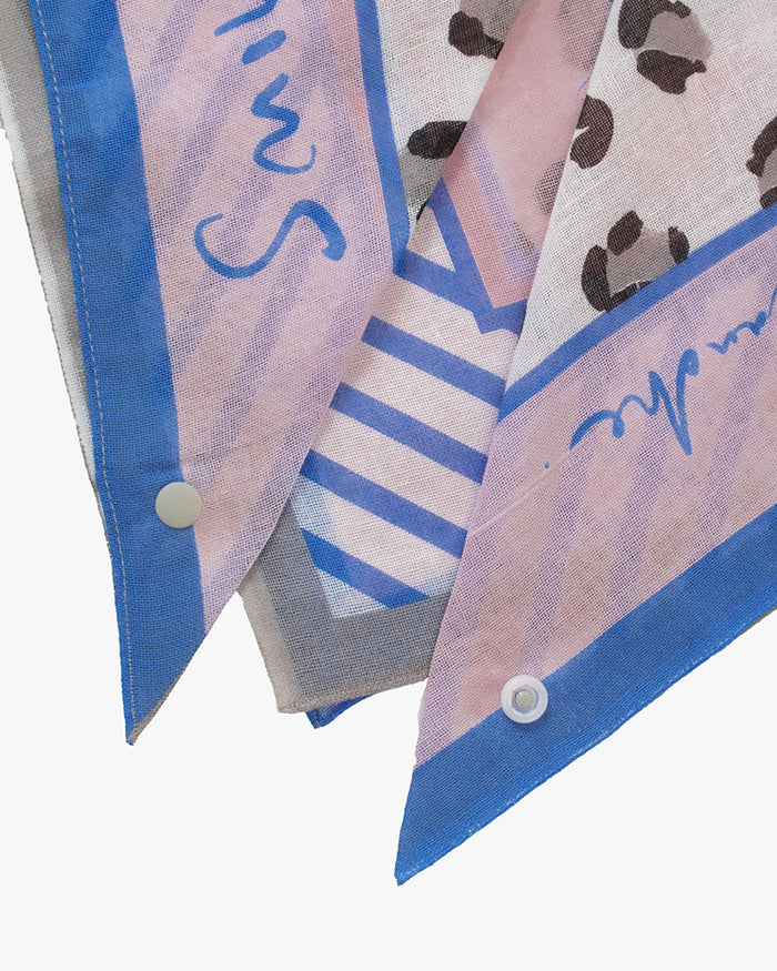 Debby Co., Scarf, Maison Blanche Collection, Leopard With Pink and Blue