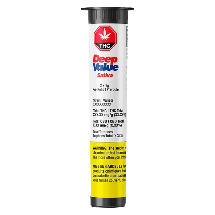 Tall front-view image of the white tube labeled Deep Value PR 2 x 1 g with red and blue logo, black cap, and yellow warning band.