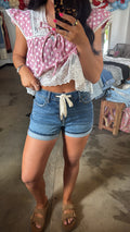 Drawstring Denim Shorts