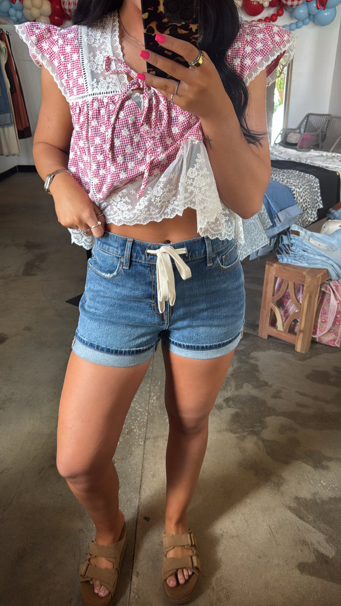Drawstring Denim Shorts