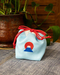 Embroidered Kinchaku, Miyamoto, Light Blue Mt. Fuji